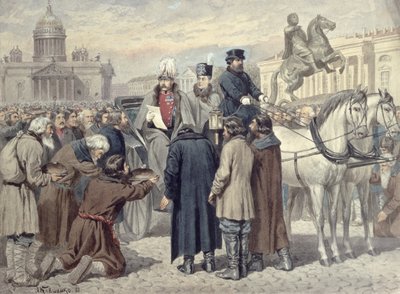 El emperador Alejandro II proclamando la Reforma de Emancipación de 1861, 1880 de Aleksei Danilovich Kivshenko